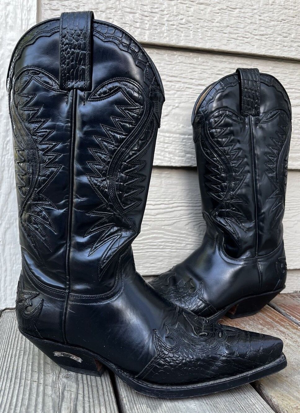 Sendra Men's 8 Black Leather Western Cowboy Boots Spain